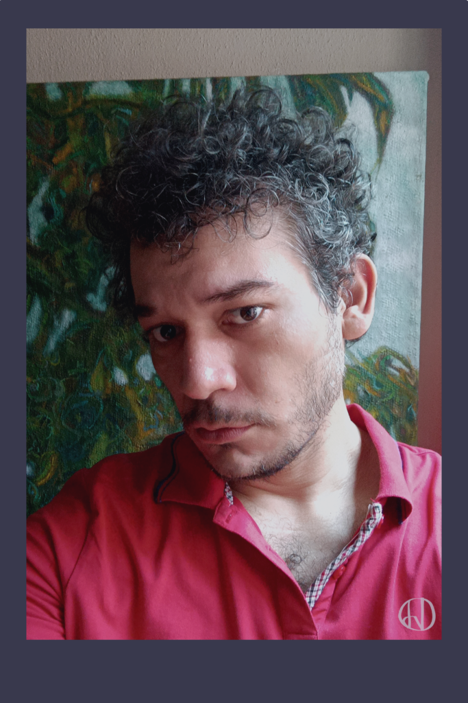 Artist self-portrait in red